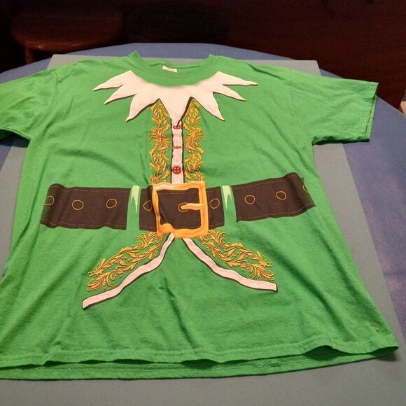 Holiday Green Men's XL Short Sleeve Cotton  T-shirt Christmas Elf Cottagecore - Picture 1 of 5